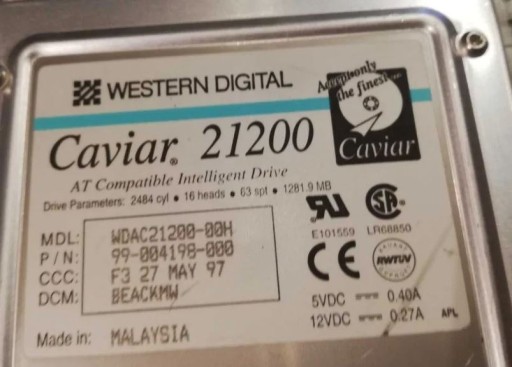 Zdjęcie oferty: Western Digital Caviar 21200 HDD IDE ATA 1,2GB