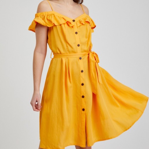 Zdjęcie oferty: Nowa żółta sukienka na ramiączkach ze lnem Orsay S