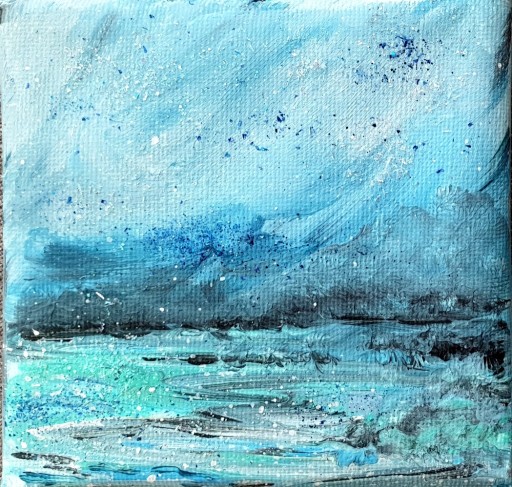 Zdjęcie oferty: Obraz mini ręcznie malowany abstrakcja pejzaż morz