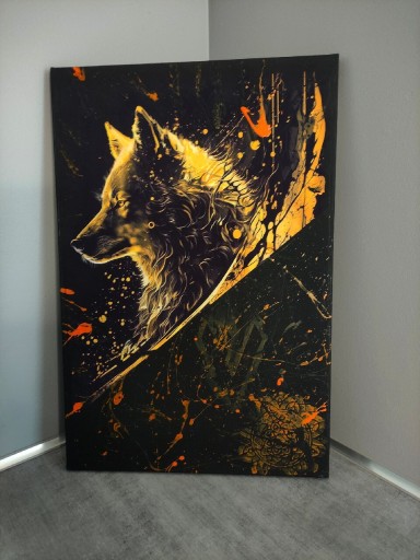 Zdjęcie oferty: Wolf Obraz złoty, czarny LOFT Wilk, na płótnie 