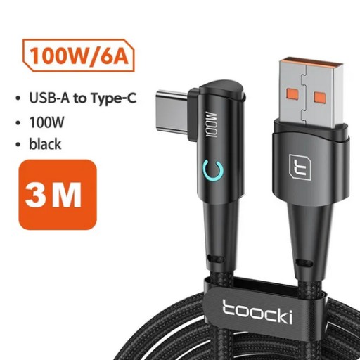 Zdjęcie oferty: kabel USB-C 100W PD QC 3m 6A 90 stopni