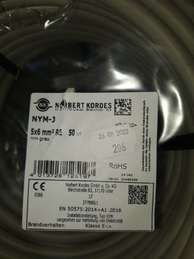 Zdjęcie oferty: Kabel przewód NYM-J 5x6mm² 50m Waskönig Walter 