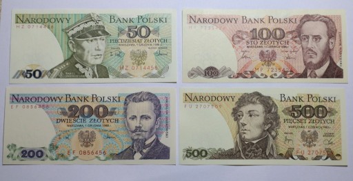 Zdjęcie oferty: Zestaw 4 banknotów 50zł 100zł 200zł 500zł z paczki