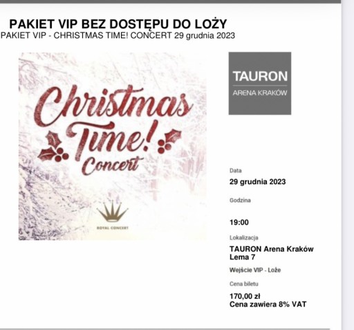 Zdjęcie oferty: Bilety Koncert Christmas tune Kraków 29  Grudnia 