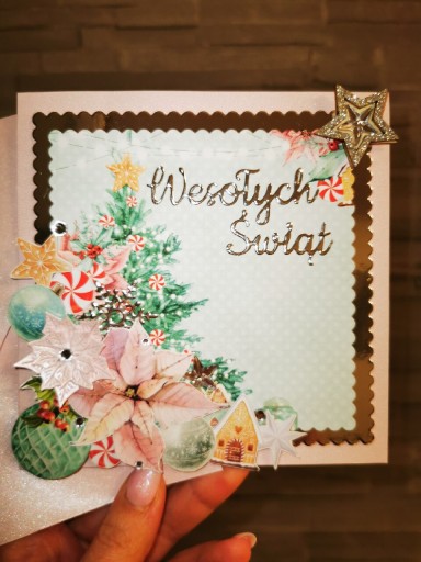 Zdjęcie oferty: Kartka świąteczna różowa scrapbooking hand made 