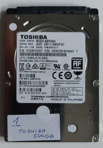 Zdjęcie oferty: DYSK HDD TOSHIBA MQ01ABF050 500 GB SATA 2,5" (1)