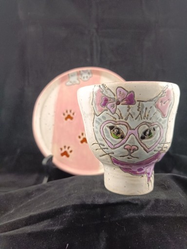 Zdjęcie oferty: Ceramiczny zestaw kubek z talerzykiem, handmade 