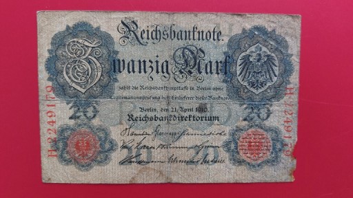 Zdjęcie oferty: Banknot 20 Marek Niemcy  1910 r.