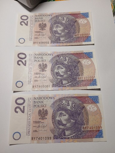 Zdjęcie oferty: BANKNOTY 20 ZŁ 3 SZT ZA 79 ZŁ SERIA BY