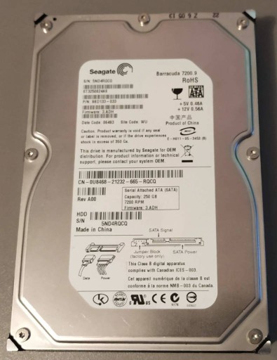 Zdjęcie oferty: Dysk twardy Seagate Barracuda 250GB, 7200 RPM, 8MB