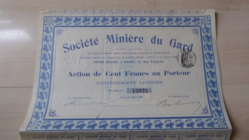 Zdjęcie oferty: Societe Miniere du Gard **"1903