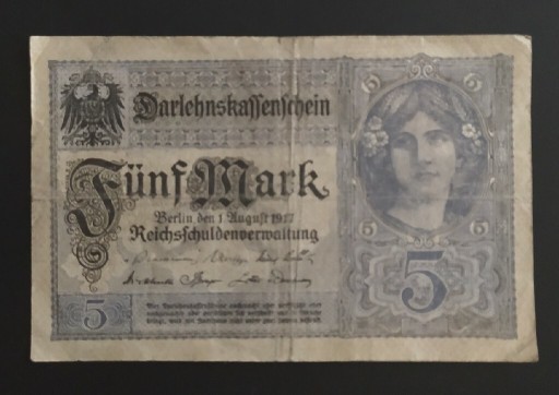 Zdjęcie oferty: Banknot 5 marek, 1917 r , Niemcy