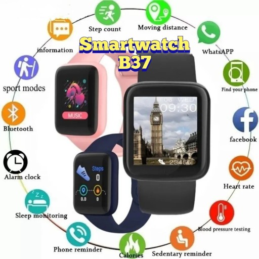 Zdjęcie oferty: Smartwatch B37, Niebieski, Wielofunkcyjny 