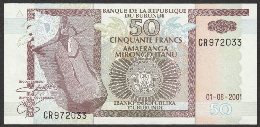 Zdjęcie oferty: Burundi 50 franków 2001 - stan bankowy UNC 