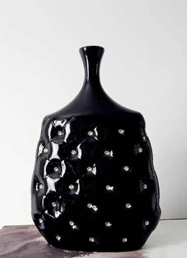 Zdjęcie oferty: Czarny wazon ceramiczny z kryształkami Glamour 