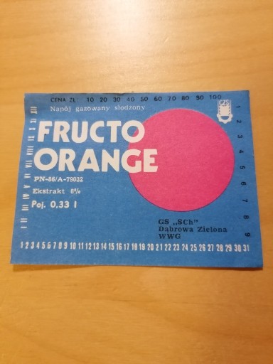 Zdjęcie oferty: Etykieta Fructo Orange GS SCh Dąbrowa Zielona