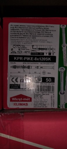 Zdjęcie oferty: Kołki montażowe wkręt-met KPR-PIKE 8x120SK 50szt