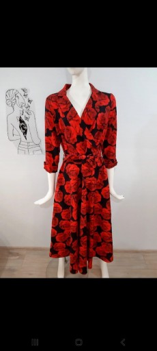 Zdjęcie oferty: Sukienka w róży czerwona czarna kopertowy fason