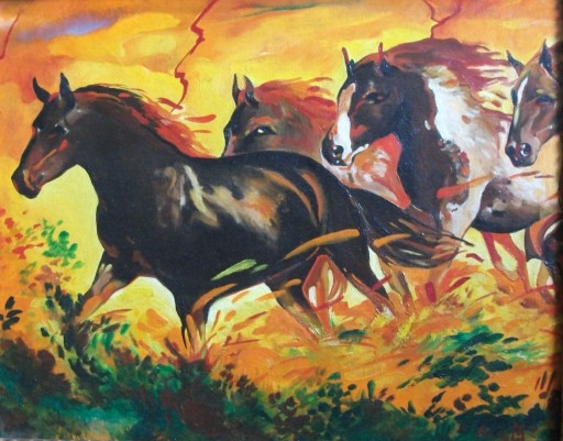 Zdjęcie oferty: Konie "Burza", obraz olejny, certyfikat
