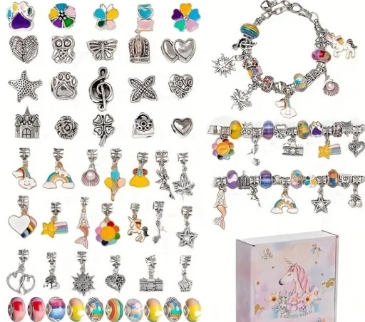 Zdjęcie oferty: Zestaw do tworzenia biżuterii typu charms wielokolorowy z jednorożcem