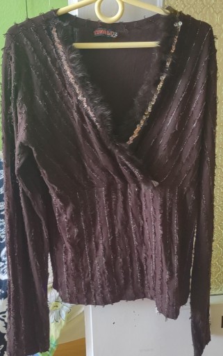 Zdjęcie oferty: Sexy bluzka brązowa cekiny dekolt 