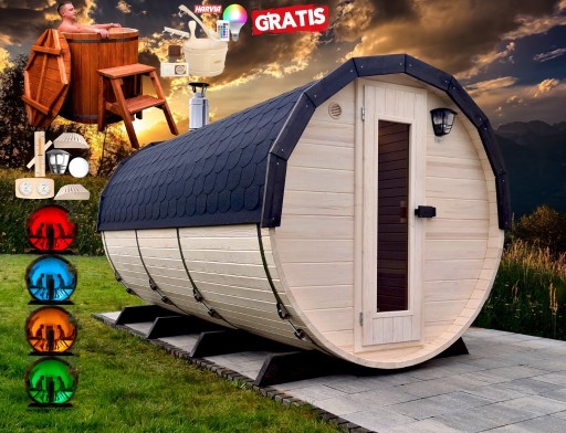 Zdjęcie oferty: SAUNA Ogrodowa 400cm + PRZEBIERALNIA wew + BECZKA