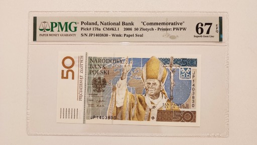 Zdjęcie oferty:  50 ZŁ. JAN PAWEŁ II 2006  GRADING PMG 67