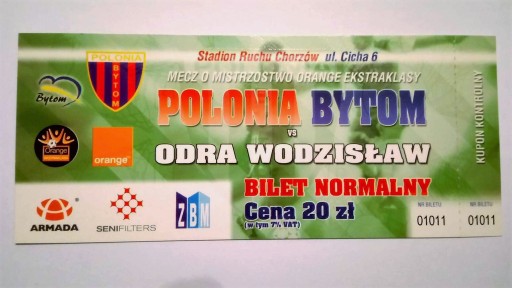 Zdjęcie oferty: Bilet Polonia Bytom - Odra Wodzisław 03.11.2007