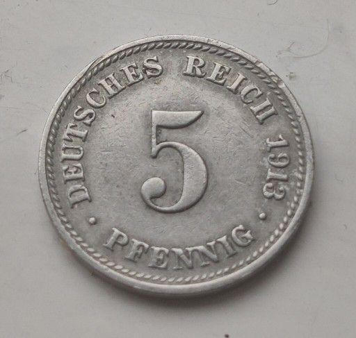 Zdjęcie oferty: Niemcy - Cesarstwo - 5 Pfennig 1913 D