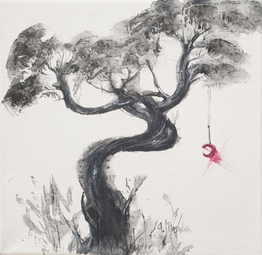Zdjęcie oferty: Obraz ręcznie malowany  20x20cm drzewo abstrakcja