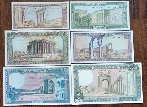 Zdjęcie oferty: Liban 1 5 10 50 100  250 livres 6 banknotów 