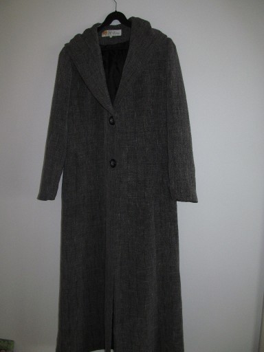 Zdjęcie oferty: Szary, długi jesienny płaszcz z kapturem, prosty
