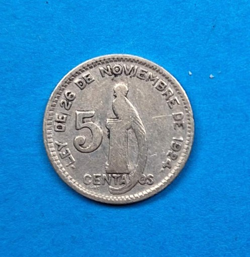 Zdjęcie oferty: Gwatemala 5 centavo 1948, dobry stan, srebro 0,720