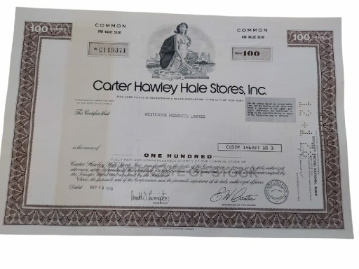 Zdjęcie oferty: Carter Hawley Hale Stores, certyfikat na 100 akcji