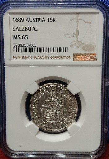 Zdjęcie oferty: Salzburg 15 krajcarów 1689 NGC MS65 MAX NOTA 