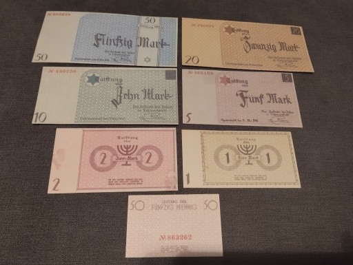 Zdjęcie oferty: GETTO ŁÓDŹ 1940 rok ZESTAW 7 sztuk banknotów