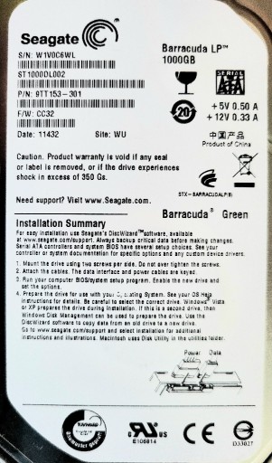 Zdjęcie oferty: HDD Seagate Barracuda LP Green 1000GB