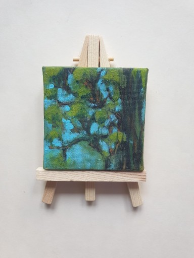 Zdjęcie oferty: Mini obraz ręcznie malowany lato drzewo +sztaluga
