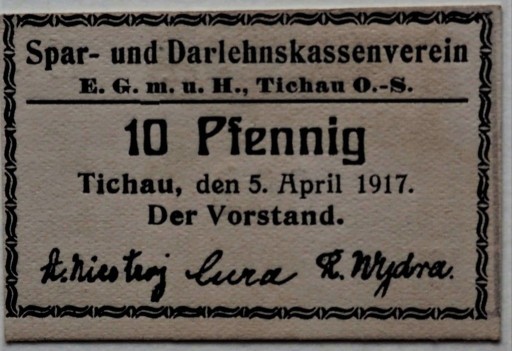 Zdjęcie oferty: Tichau , Tychy , 10 fenigów , 1917 r , UNC