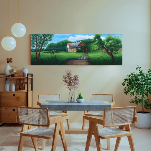 Zdjęcie oferty: Obraz akrylowy na płótnie wiejski pejzaż 120x40 cm