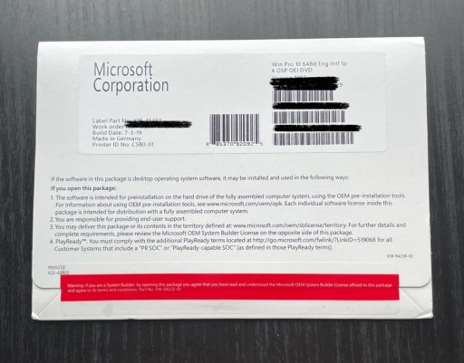 Zdjęcie oferty: Windows 10 Pro Wersja Angielska Oryginalne 2019r