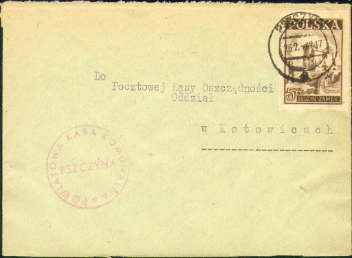 Zdjęcie oferty: Pszczyna - Koperta z 1947 r. PKO 