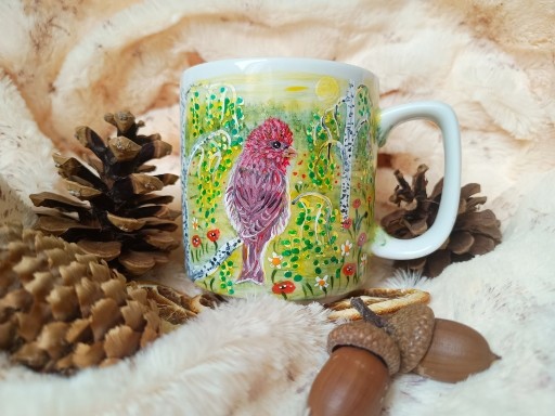 Zdjęcie oferty: Kubek makolągwy brzozy w pejzażu ręcznie malowany kubek 270 ml. 