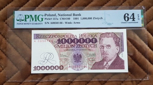 Zdjęcie oferty: 1000000 złotych 1991 seria A PMG 64 EPQ 