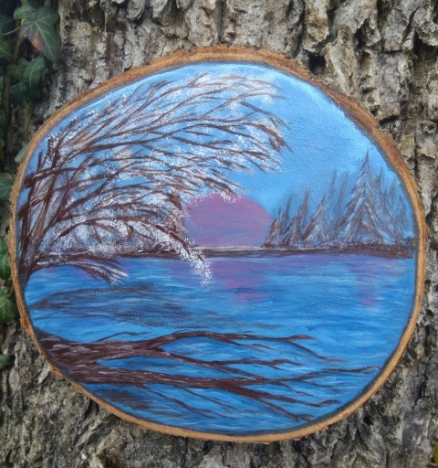 Zdjęcie oferty: Obrazek na drewnie jezioro