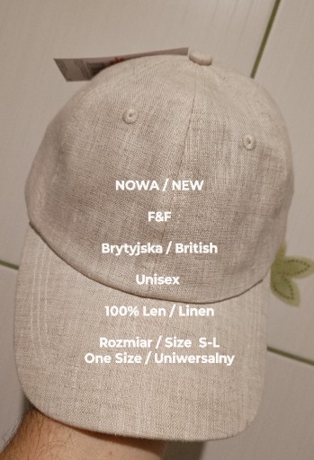 Zdjęcie oferty: F&F  Nowa  Brytyjska czapka z tkaniny lnianej, Uniseks, 100% Len, / S-L