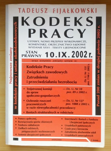 Zdjęcie oferty: Kodeks pracy Tadeusz Fijałkowski