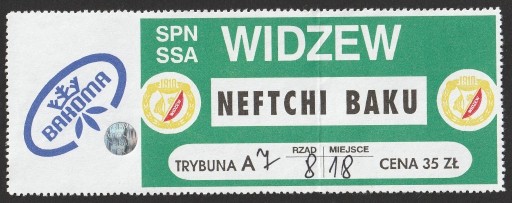 Zdjęcie oferty: bilet mecz EL. LM - WIDZEW - NEFTCZI BAKU - 1997