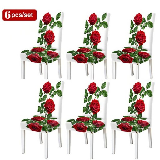 Zdjęcie oferty: Pokrowce na krzesła zdejmowane z motywem czerwonych róż (6 sztuk)