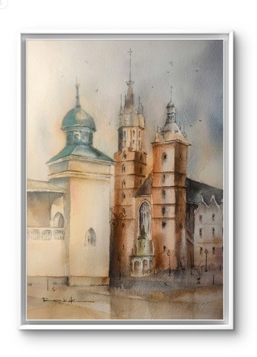 Zdjęcie oferty: Akwarela malowana ręcznie "Kraków Rynek"